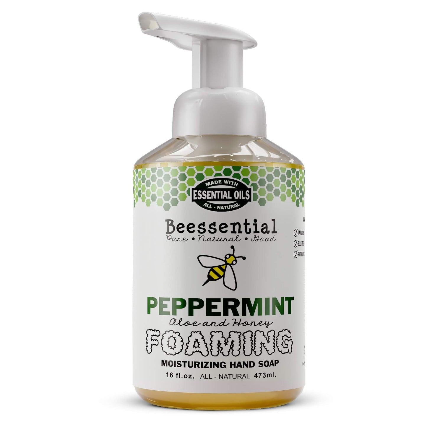 Beessential All Natural Foaming Hand Soap, Peppermint Essential Oils, Made with Moisturizing Aloe & Honey - Made in the USA, 16 oz Beauty & Personal Care Beessential
