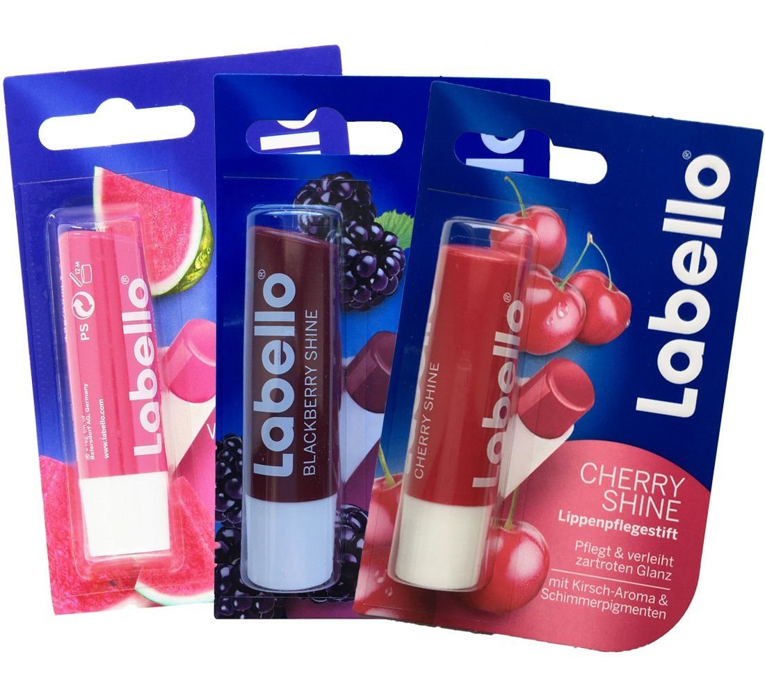 (Pack of 3) Labello Watermelon, Blackberry, Cherry Shine Lip Balm Bundle Beauty and Personal Care Labello