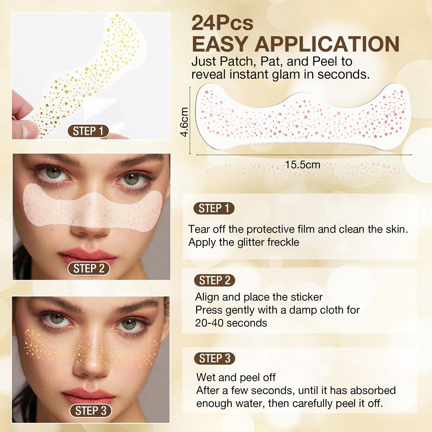 Wodelanle Glitter Freckles Face Tattoo, 24 Count Rose Gold Face Glitter Speckles Makeup Patches, Glow Up Makeup Patches, Cute Glitter Freckles Makeup Beauty & Personal Care Wodelanle