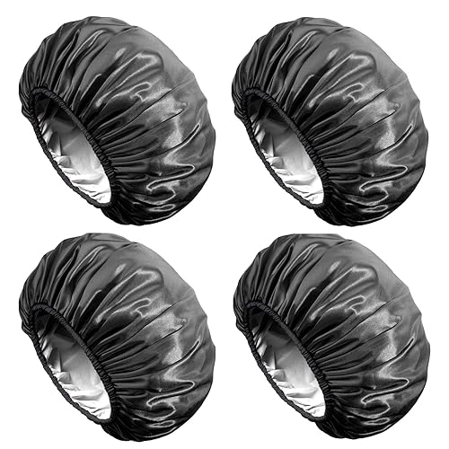 Aquior Shower Cap, Extra Large Shower Cap for Men, Satin EVA Double Layer Waterproof Reusable Hair Cap for Women Long Hair(All Black 4 Pack) Beauty & Personal Care Aquior