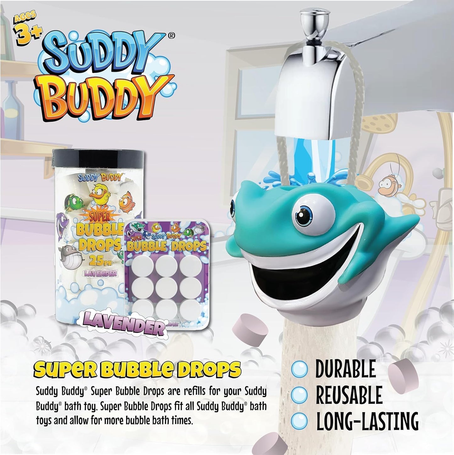 Suddy Buddy® Super Bubble Drop Refills - Fun & Easy Bath Bubbler for Kids Bubble Bath Toys 3+ - Non-Toxic, Hypoallergenic - 25 Count, Long-Lasting Fun Beauty and Personal Care Suddy Buddy