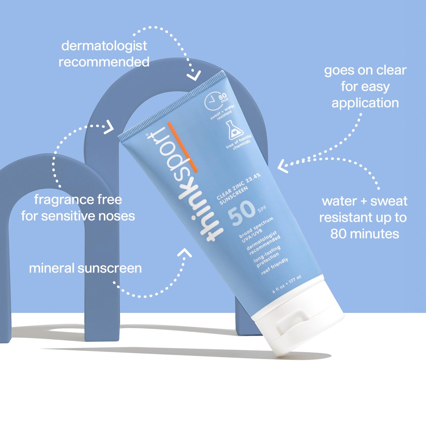 Thinksport SPF 50+ Mineral Sunscreen with Clear Zinc Oxide, 6 Fl Oz - Safe, Natural, Water Resistant, Broad Spectrum UVA/UVB Sun Screen for Sun Beauty & Personal Care THINK