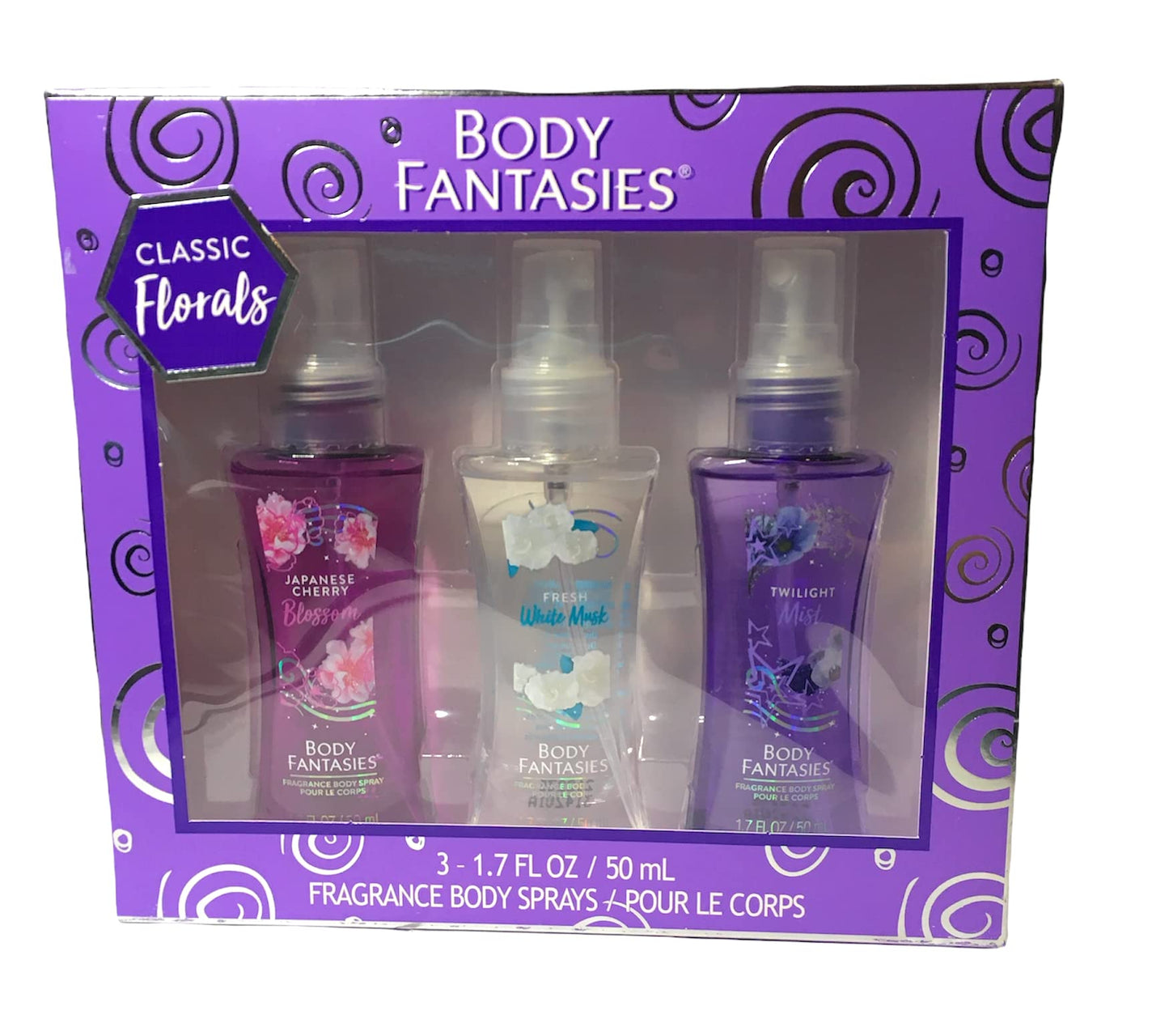 Body Fantasy (1) set Classic Florals Body Spray- Includes Japanese Cherry Blossom, Fresh White Musk and Twilight Mist- Each Bottle is 1.7 oz Beauty & Personal Care Body Fantasies