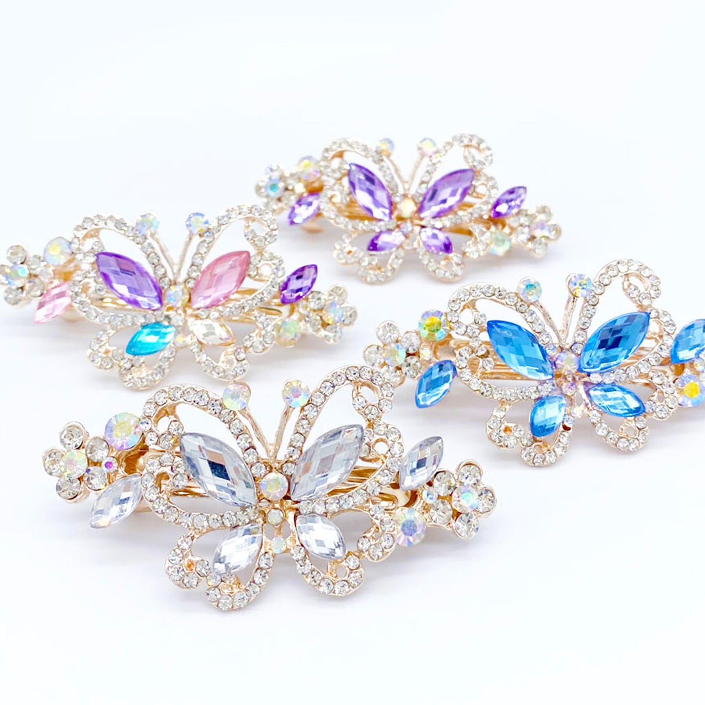 4 PCS Hair Clips for Women Ladies, Butterfly Design Crystal Rhinestones French Barrettes Spring Hair Barrettes Clip, Women Fashion Ponytail Holders Beauty & Personal Care GeoGeoDIY