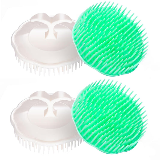 Aroveea Hair Scalp Brush Dandruff Cleaning Brush Shower Scalp Shampoo Brush Scalp Massager Pack of 4 (White and Green) Beauty & Personal Care Aroveea