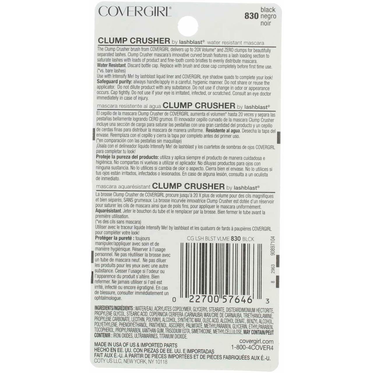 CoverGirl LashBlast Clump Crusher Mascara, Water Resistant, Black 830 - Pack of 3 Beauty & Personal Care COVERGIRL