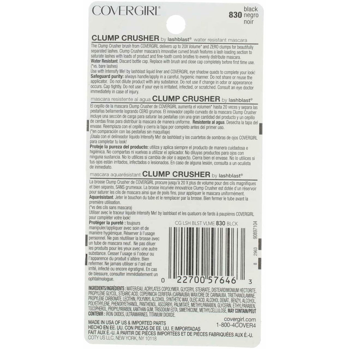 CoverGirl LashBlast Clump Crusher Water Resistant Mascara, Black [830] 0.44 oz (Pack of 5) Beauty & Personal Care COVERGIRL