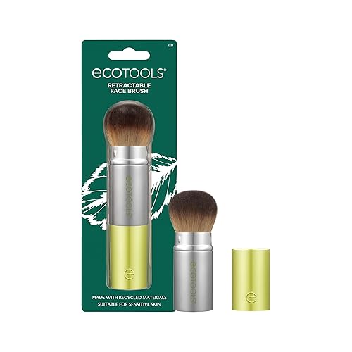 EcoTools Retractable Face Makeup Brush, Kabuki Brush for Foundation, Blush, Bronzer, & Powder, Travel Friendly & Perfect for On The Go, Eco Friendly Beauty & Personal Care EcoTools