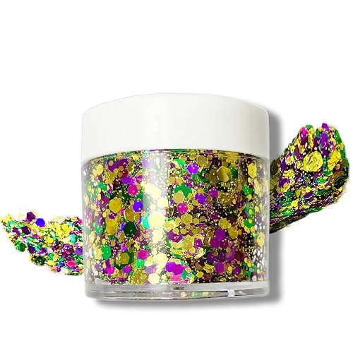 Mardi Gras Glitter Gel for Body, Face, Hair and Lip, Color Changing Glitter Gel Under Light (Mardi Gras) Beauty & Personal Care CiikDux