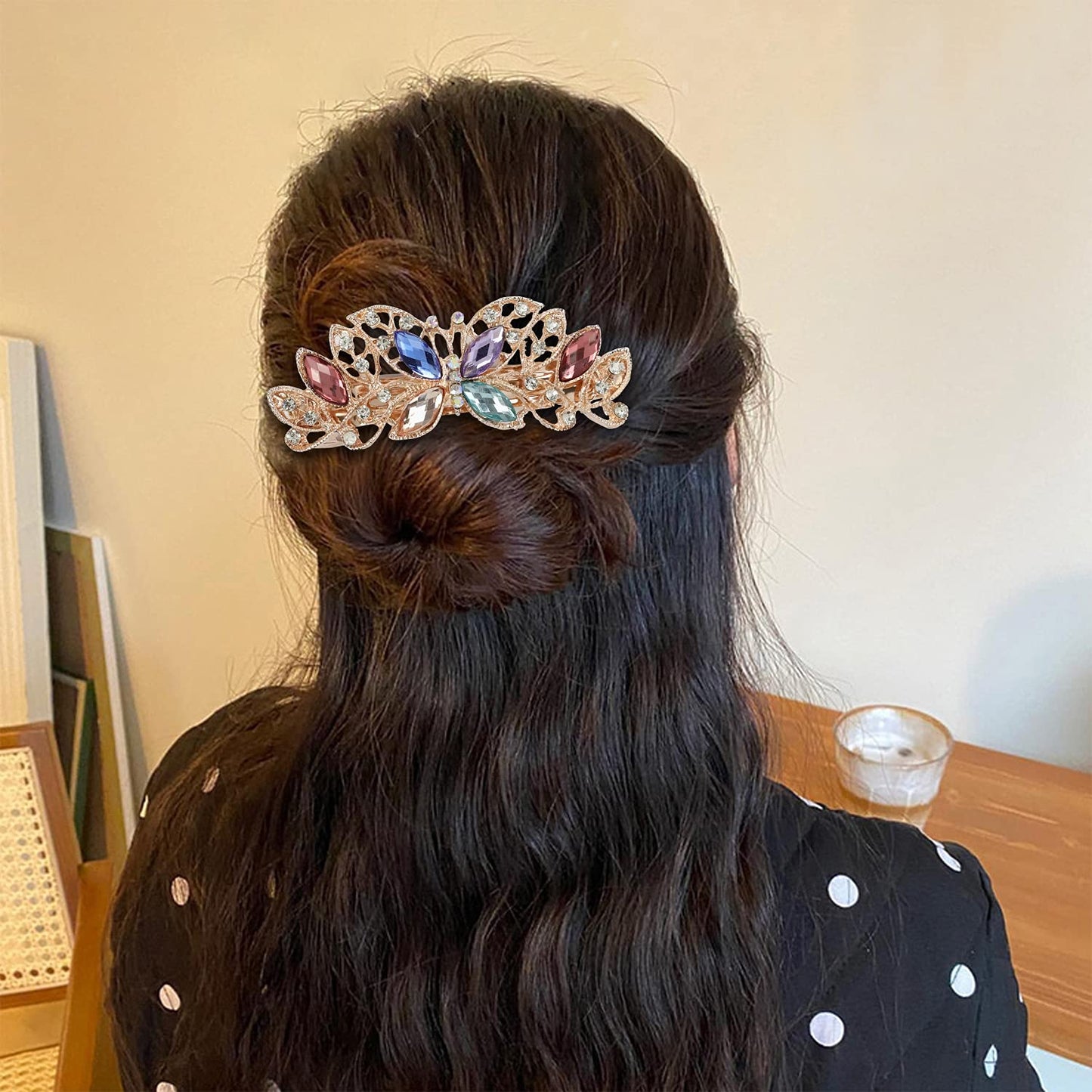 Lawie 4 Pack Luxury Butterfly Jeweled Crystal Rhinestone Glitter Sparkly Metal Hair Barrettes Snap Clips Hairpins Hairgrip Thin Thick Bun Twist Holder Beauty & Personal Care Lawie