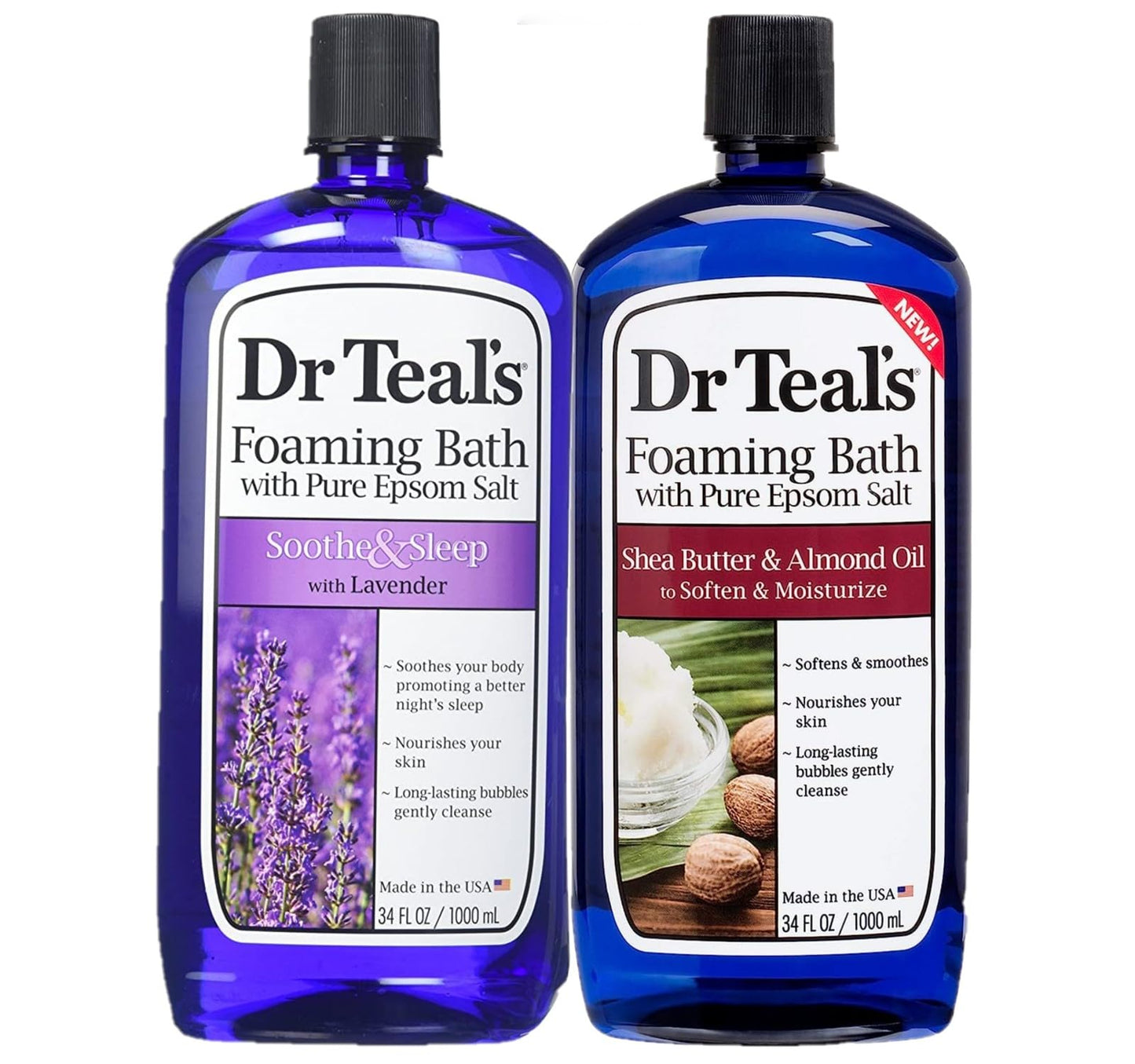 Dr. Teal's Lavender & Shea Butter Foaming Bath Gift Set (2 Pack, 34oz Ea) - Soothe & Sleep Lavender, Soften & Moisturize Shea Butter & Almond Oil Beauty and Personal Care Dr Teal's