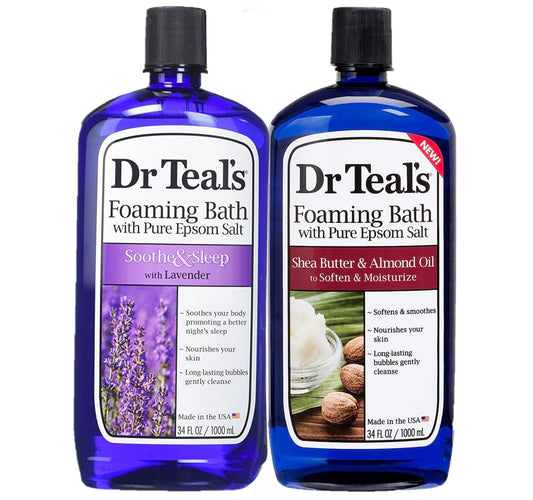 Dr. Teal's Lavender & Shea Butter Foaming Bath Gift Set (2 Pack, 34oz Ea) - Soothe & Sleep Lavender, Soften & Moisturize Shea Butter & Almond Oil Beauty and Personal Care Dr Teal's
