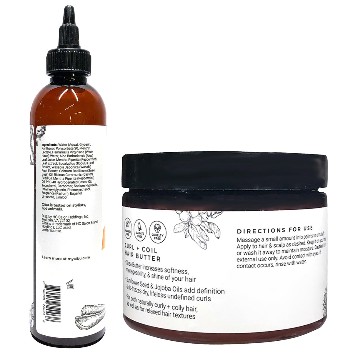 CIBU Wash Day Essential Bundle for Natural Curl and Coil - Hair Butter (6.5oz) & Root Refresh (8oz) - Hair Moisturizer and Refreshing Scalp Care for