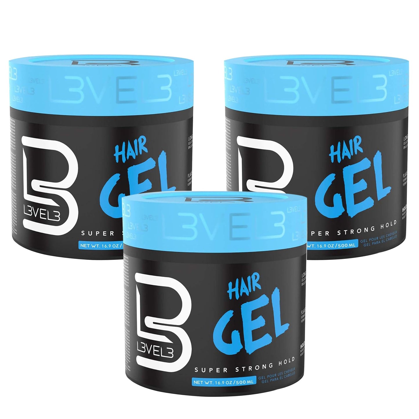 L3 Level 3 Hair Gel - Super Strong Hold - Flake Free - Long Lasting Shine For Men and Women - Level Three Gel - Add Volume and Texture - 500ml Bundle Beauty & Personal Care L3