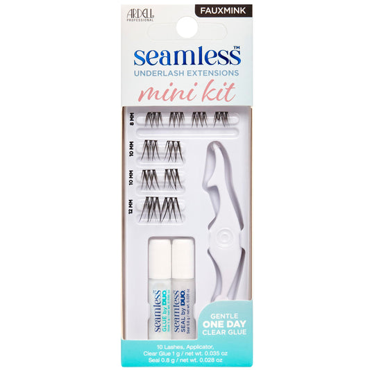 Ardell Seamless Underlash Extensions Fauxmink Mini Kit, 10 Lashes, 1 Day Clear Glue, Seal, Applicator, Perfect for On-The-Go Lash Customization