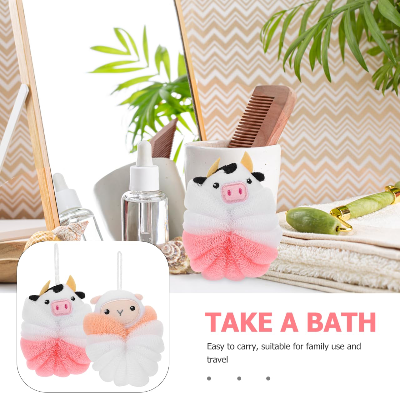 Baluue Cartoon Bath Balls 2 Pack Animal Shower Ball Body Scrubber Exfoliating Bathing Balls for Kids Soft Loofah Sponge for Gentle Skin Cleaning 5.51 Beauty and Personal Care Baluue