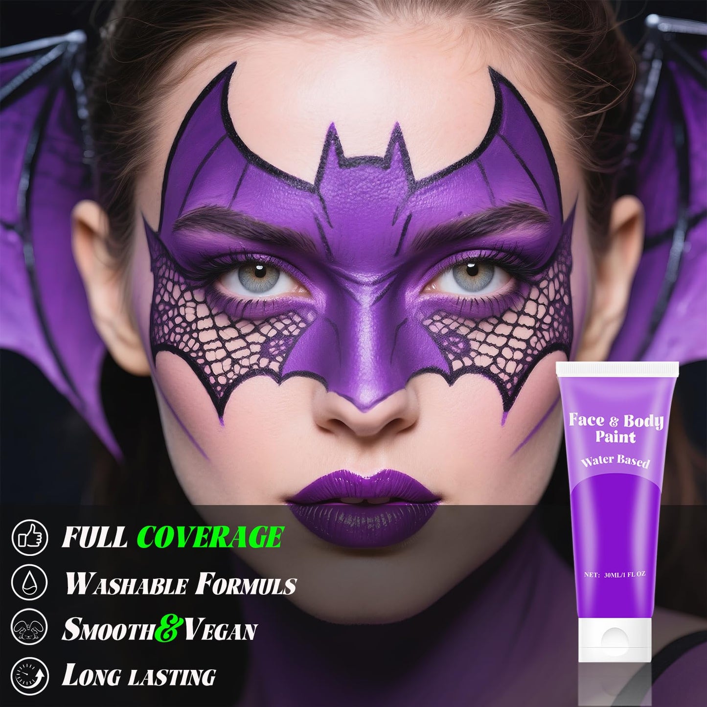 Purple Face Body Paint,Water Based Face Painting Special Effects,Full Coverage Cream Body Paint for Adults Halloween Costume Cosplay SFX Zombie Beauty & Personal Care TUHPIBK