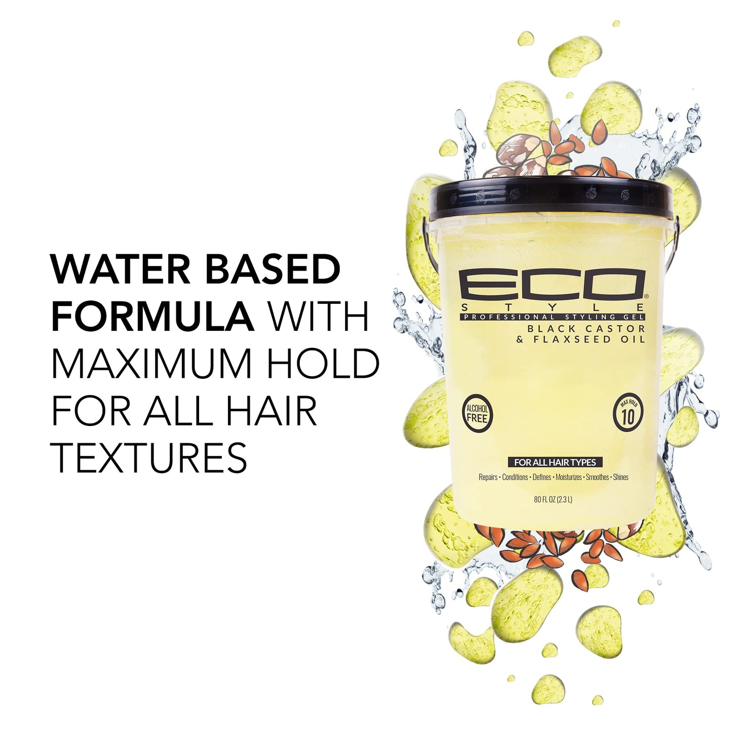 Eco Style Black Castor and Flaxseed Oil Styling Gel - Helps Nourish and Repair Damaged Hair - Promotes Healthy Scalp - Provides Superior Beauty & Personal Care Eco Style