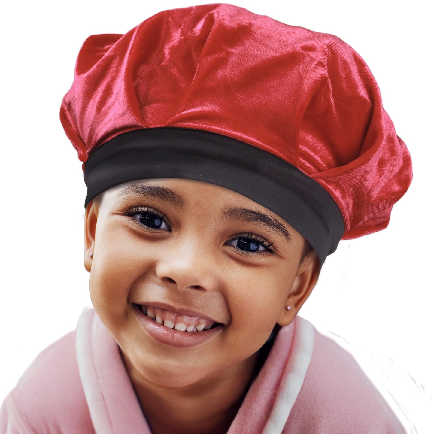 DONNA Kids Silky Velvet Bonnet, Shower Cap for Girl and Kids Wide Band, Reversible, Bonnet for Girls, 1pc RED COLOR Beauty and Personal Care DONNA