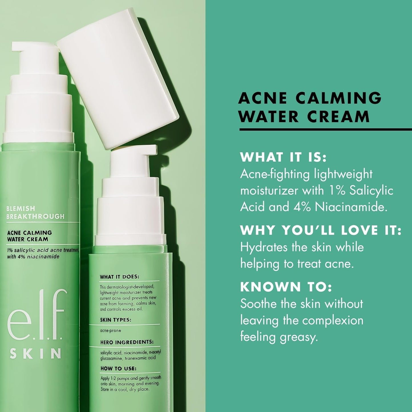 e.l.f. SKIN Blemish Breakthrough Calming Water Cream, Lightweight Blemish-Fighting Face Moisturiser, Prevents New Blemishes & Calms Skin Beauty & Personal Care e.l.f.