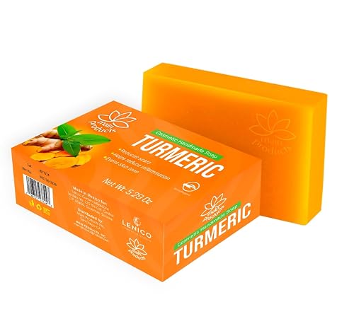 Turmeric Soap Bar for Face and Body 5.29oz, Handmade Cosmetic Soap. Hypoallergenic Jabon de Curcuma Beauty & Personal Care Lenico Comercializadora