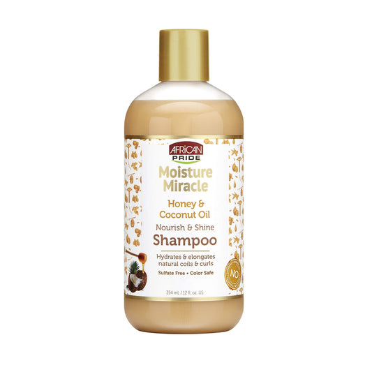 African Pride Moisture Miracle Honey & Coconut Oil Shampoo - For Natural Coils & Curls, Nourishes & Shines, Sulfate Free, Color Safe, 12 oz. Beauty & Personal Care African Pride