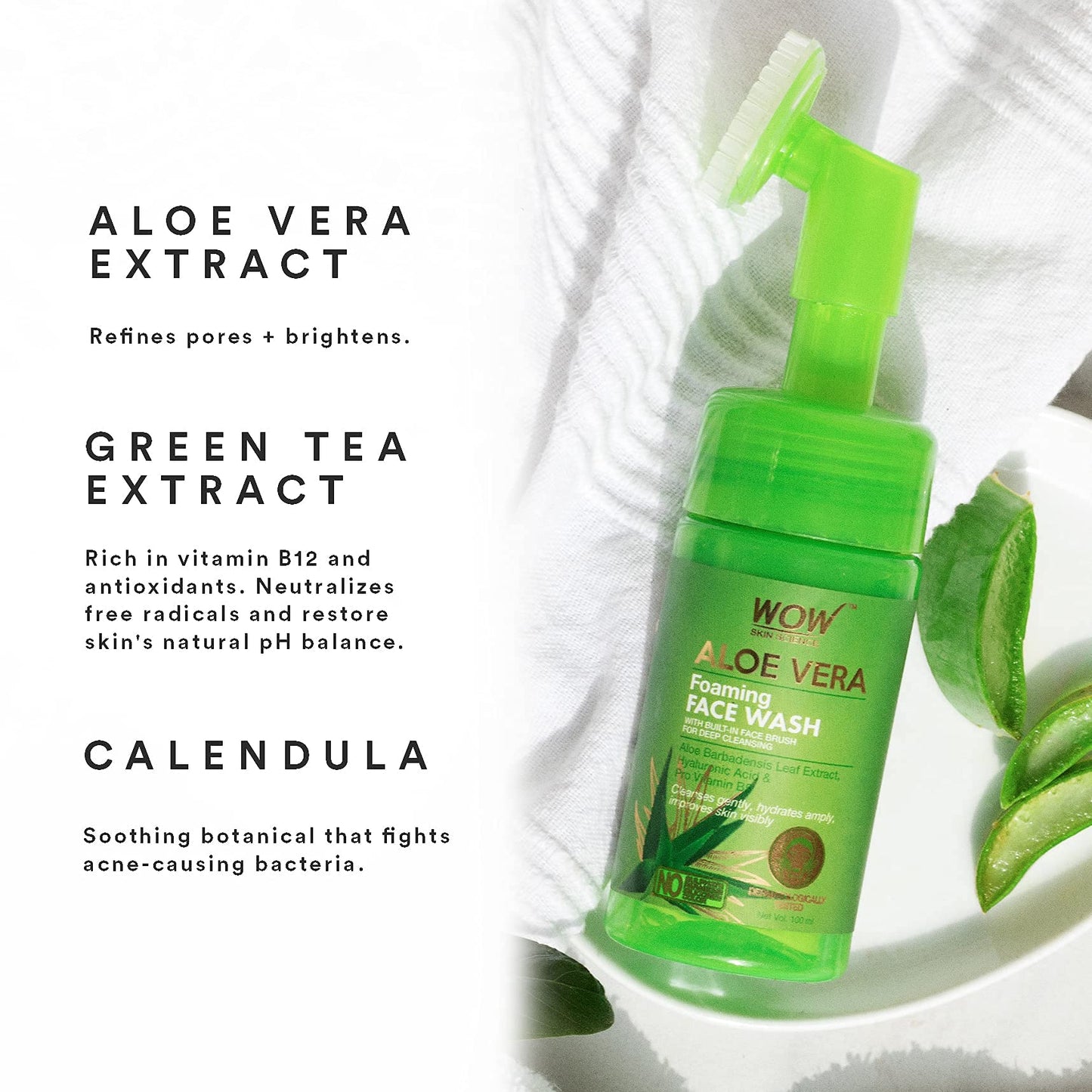 WOW Skin Science Aloe Vera Exfoliating Face Wash w/Soft Brush, Foaming Facial Cleanser For All Skin Types, Acne Face Wash for Women, Facial Skin Care Beauty & Personal Care BUYWOW