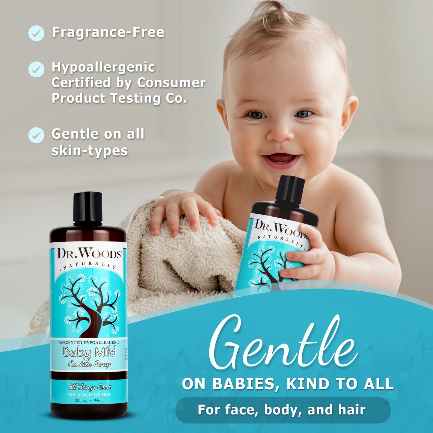 Dr. Woods Unscented Baby Mild Liquid Castile Soap - Natural Soap for Sensitive Skin, Gentle Cleanser with Hemp Oil and Vitamin E - Paraben, Sulfate Beauty & Personal Care Dr. Woods
