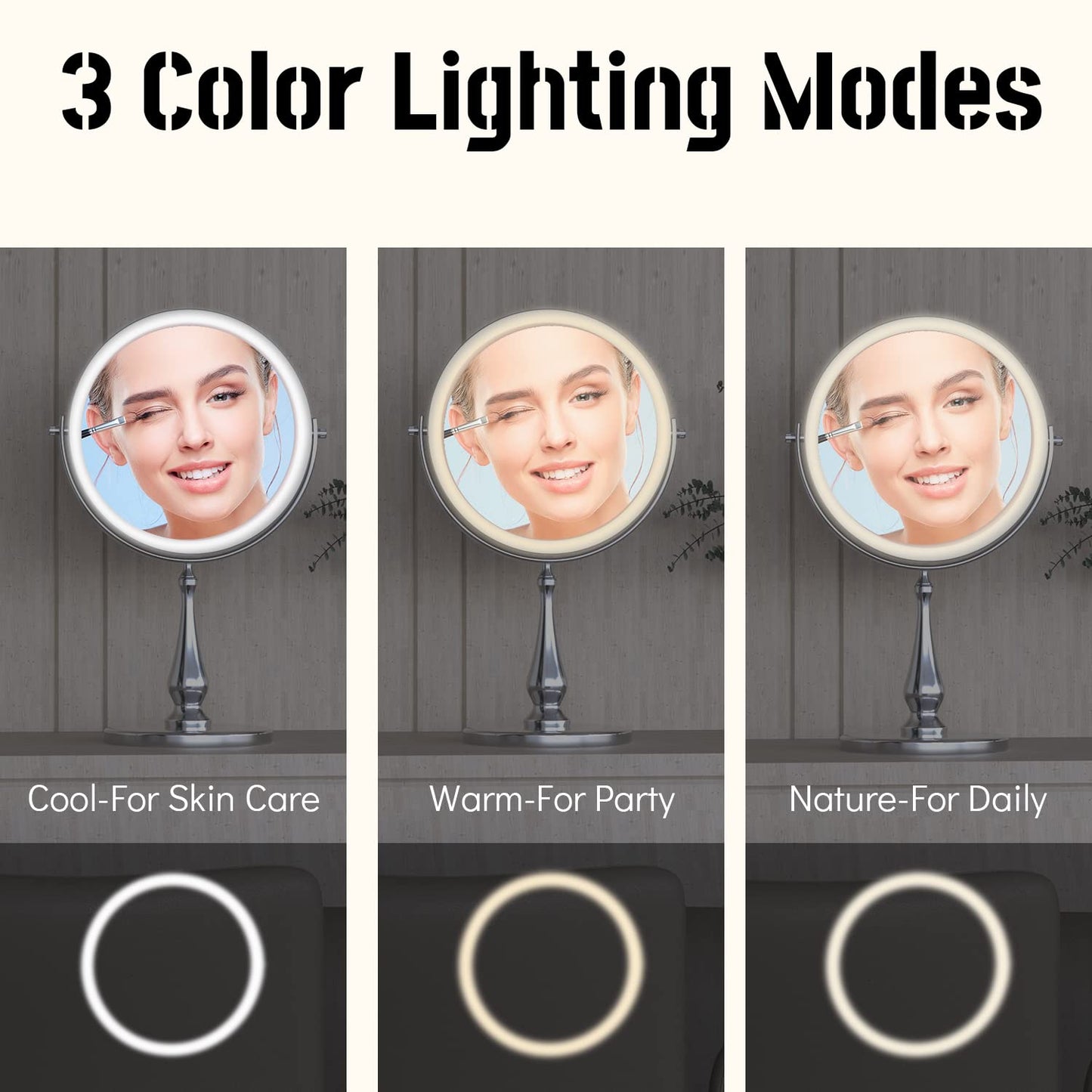 WIZCHARK 9" Large Lighted Makeup Mirror, 1X/10X Magnifying Vanity Mirror with 3 Colors Dimmable Lightning, 80 LED Lights, 360°Rotation Double Sided Beauty & Personal Care WIZCHARK