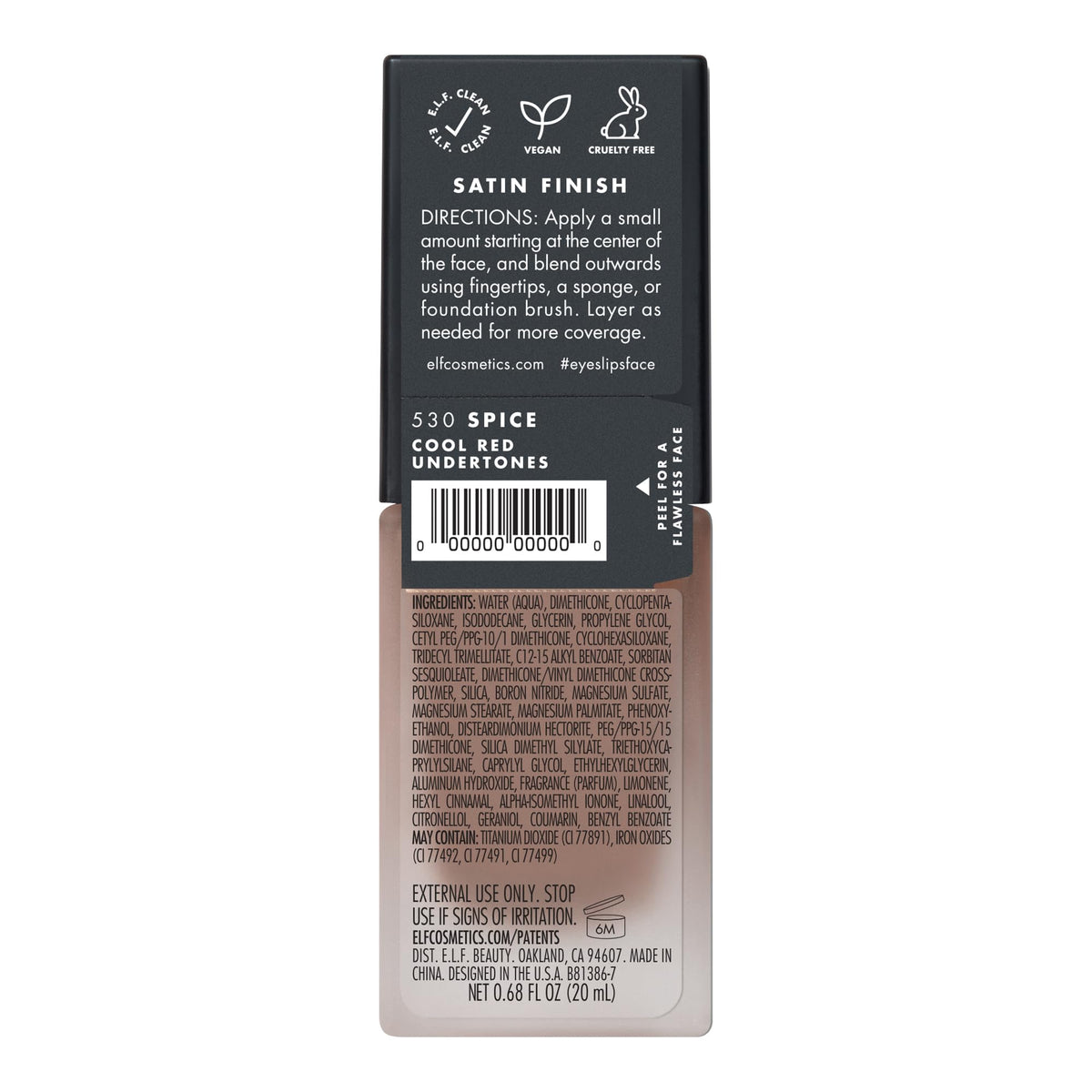 e.l.f. Flawless Satin Foundation, Lightweight & Medium Coverage, Semi-Matte Finish, Vegan , Spice, 0.68 Fl Oz (20mL) Beauty & Personal Care e.l.f.