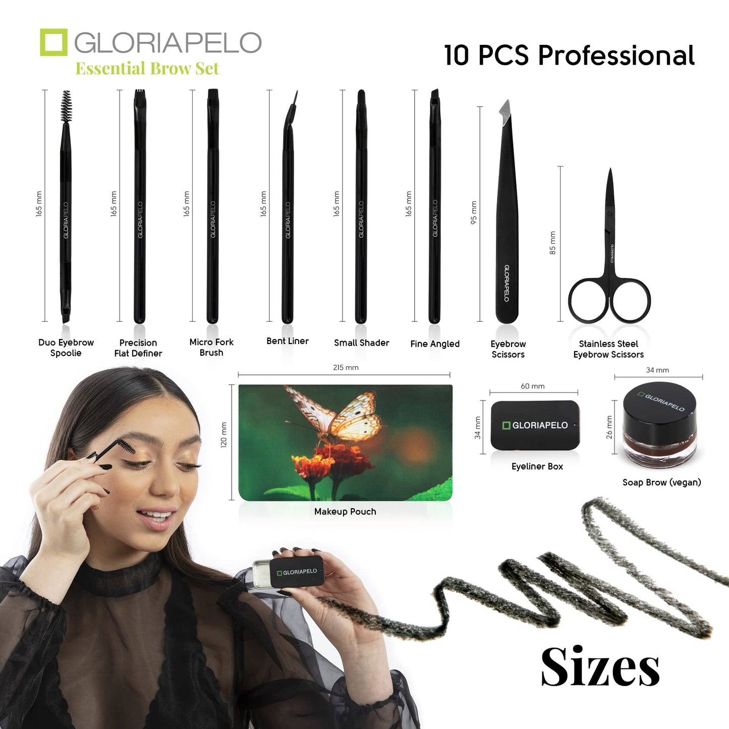 GLORIAPELO Eyebrow Brush Set - Premium Make-up Brush Kit - 10pcs Eyebrow Brush Makeup - Professional Make-up Brush Set - Eyebrow Makeup Gel - Eyebrow Beauty & Personal Care GLORIAPELO
