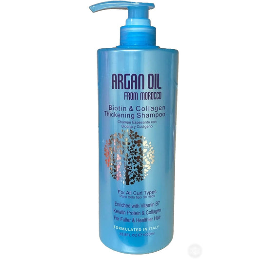 Argan Oil From Morocco Biotin & Collagen Thickening Shampoo. For All Hair Types. Enriched with Vitamin B7. Keratin Protein & Collagen. For Fuller &