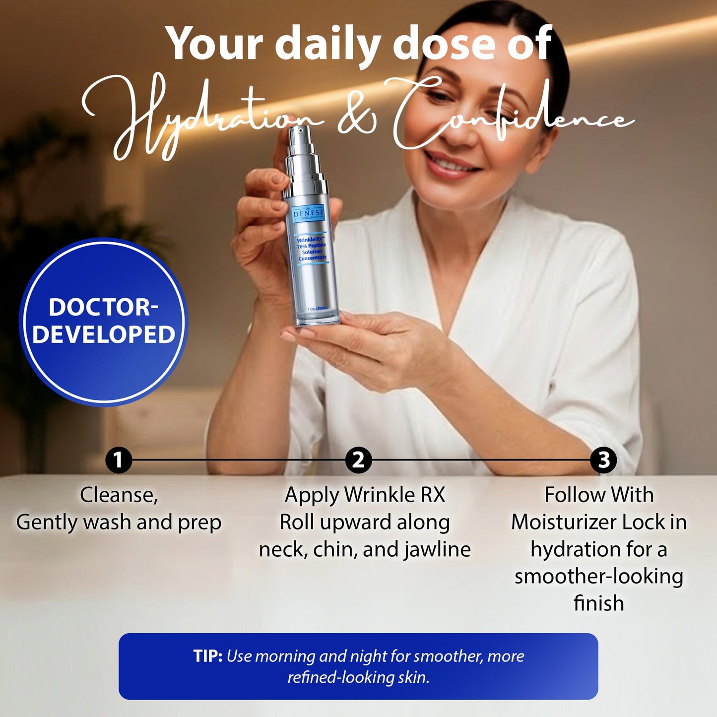 Dr. Denese Wrinkle RX 76% Peptide Solution Concentrate 1 oz - Supports Smoother, Firmer-Looking Skin With Lightweight Hydration - Doctor-Developed Beauty & Personal Care Dr. Denese