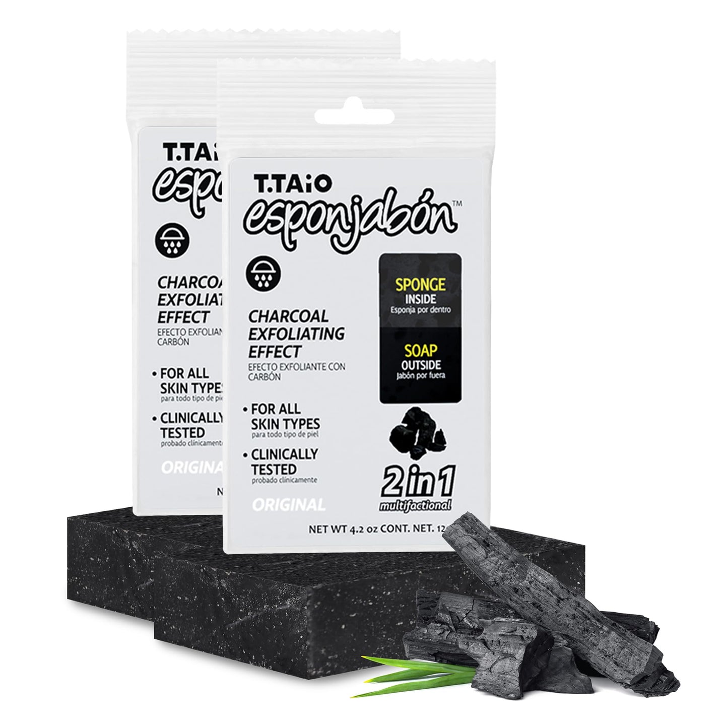 T.Taio Esponjabon Charcoal Soap Sponge - Cleansing Shower Scrubber - Cleaning Bath Wash Scrub - Oil Removal - Massage & Lather Foot, Elbow, & Face Beauty & Personal Care T.TAIO