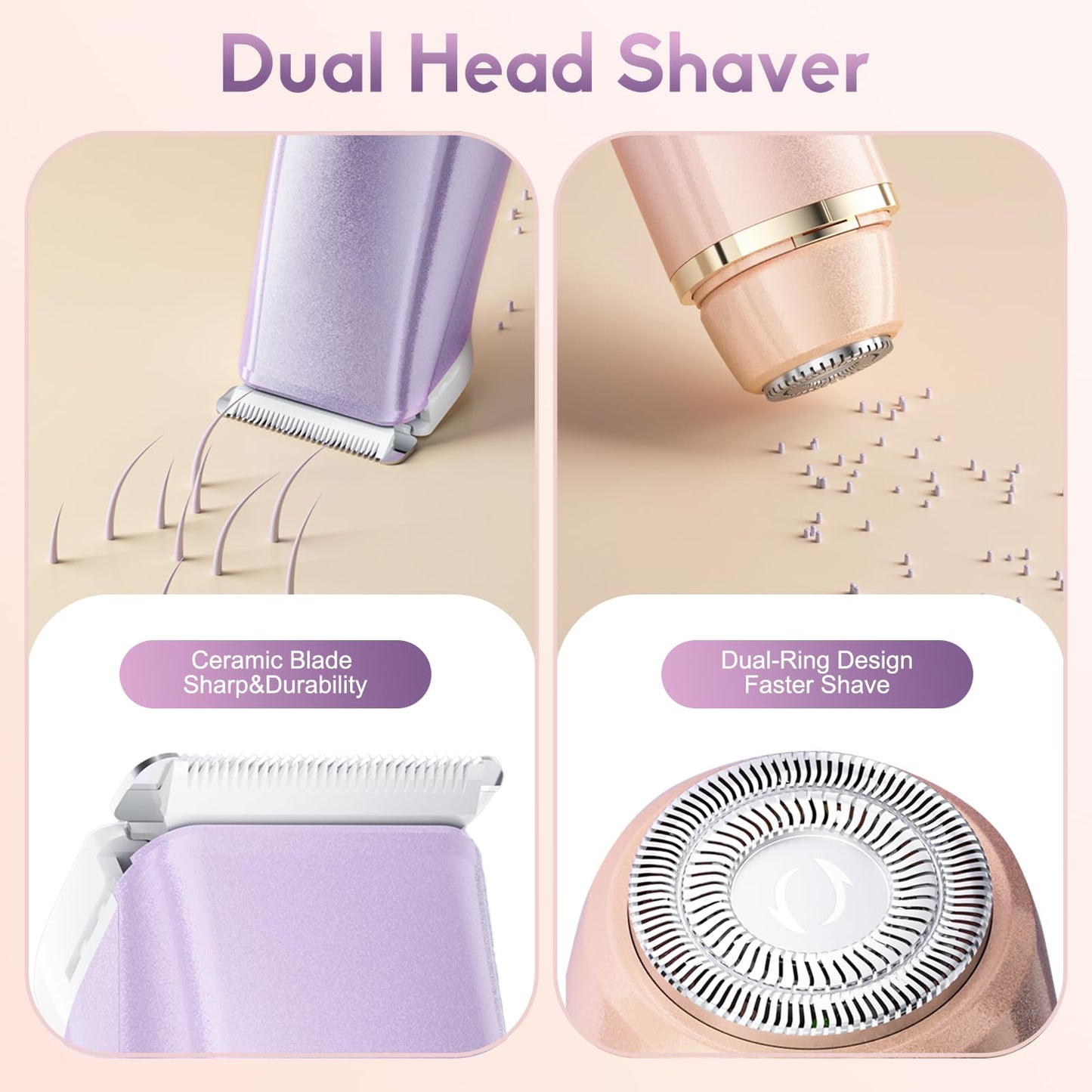 Bikini Trimmer for Women, 2 in 1 Women Electric Shaver Dual Head, Rechargeable Pubic Hair Trimmer with Waterproof, Painless Silk Glide Pro Shaver Beauty and Personal Care Siymeir