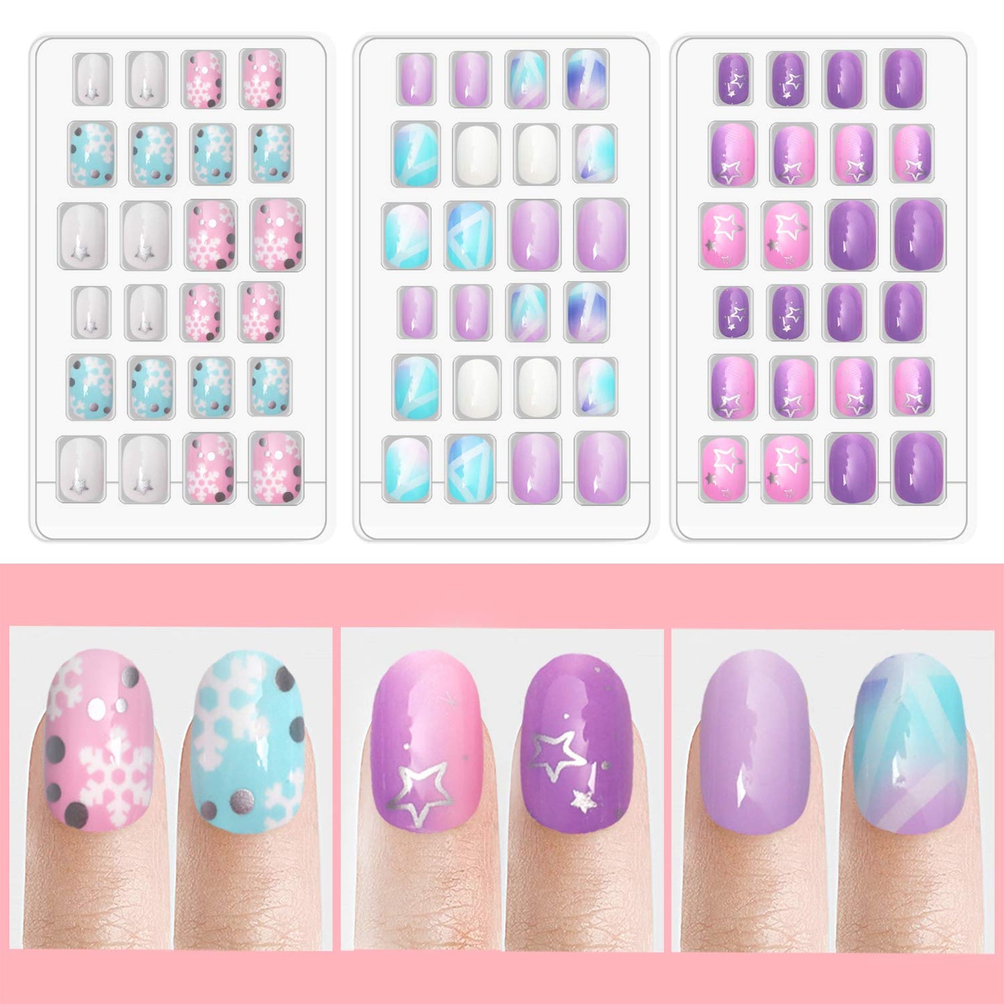 Laza 120pcs Children Nails Press On Pre-glue Full Cover Nail Tips Kit Glitter Gradient Color Rainbow Short Artificial False Nail Kits Lovely Christmas Beauty & Personal Care Laza
