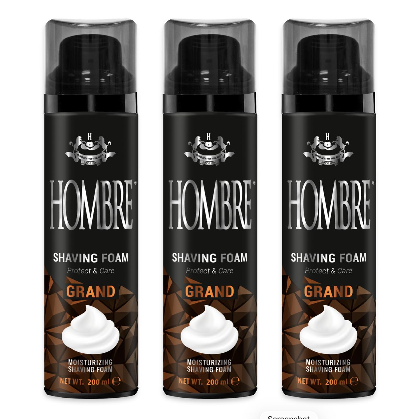 HOMBRE Grand Shave Foam for Men - Citrus Marine Woody Scent - Smooth Glide & Comfort - Aluminum-Free Formula 200 ml (Pack of 3) Beauty and Personal Care HOMBRE