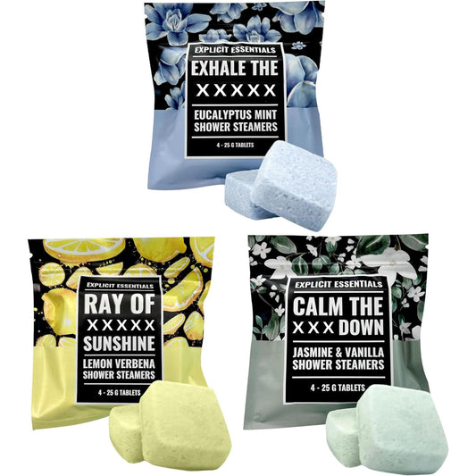 Explicit Essentials Shower Steamers Gift Set - 12 Aromatherapy Shower Steamers (3 Scent Trio) - Eucalyptus Mint, Jasmine Vanilla & Lemon Eucalyptus Beauty and Personal Care Explicit Essentials