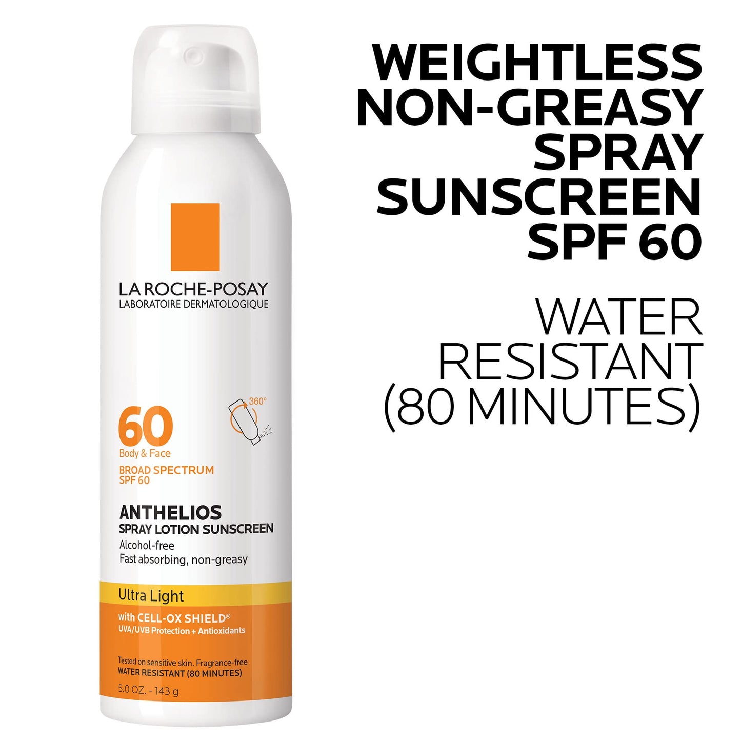 La Roche-Posay Anthelios Ultra-Light Sunscreen Spray Lotion SPF 60, Spray Sunscreen For Face & Body, Broad Spectrum SPF + Antioxidants, Oil Free Beauty & Personal Care La Roche-Posay