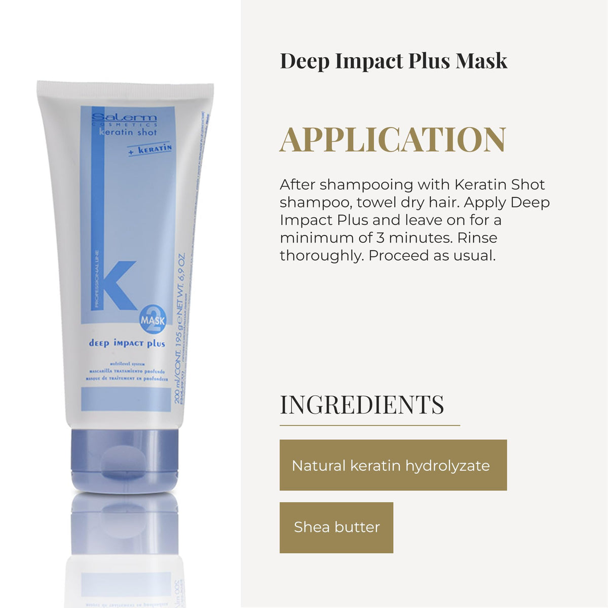 SALERM - Hydrating Hair Mask - Deep Impact Plus - 200 ml - Deep Hair Hydration - For Use After Keratin Shot + Keramix Treatment - Smooth and Straight