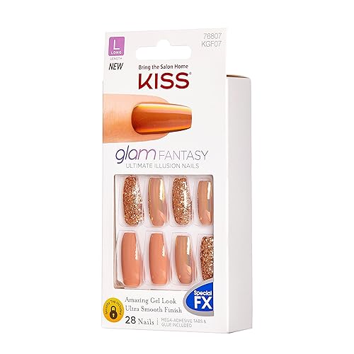 KISS Glam Fantasy Ultimate Illusion Nails, Special FX Fake Gel Nails Kit, “Don't Lose My Number” with Pink Mini Nail File, and 28 Glue On Nails Beauty & Personal Care KISS