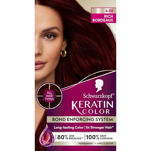 Schwarzkopf Keratin Color Permanent Hair Color, 4.8 Rich Bordeaux, 1 Application - Salon Inspired Permanent Hair Dye, for up to 80% Less Breakage vs Beauty & Personal Care Schwarzkopf