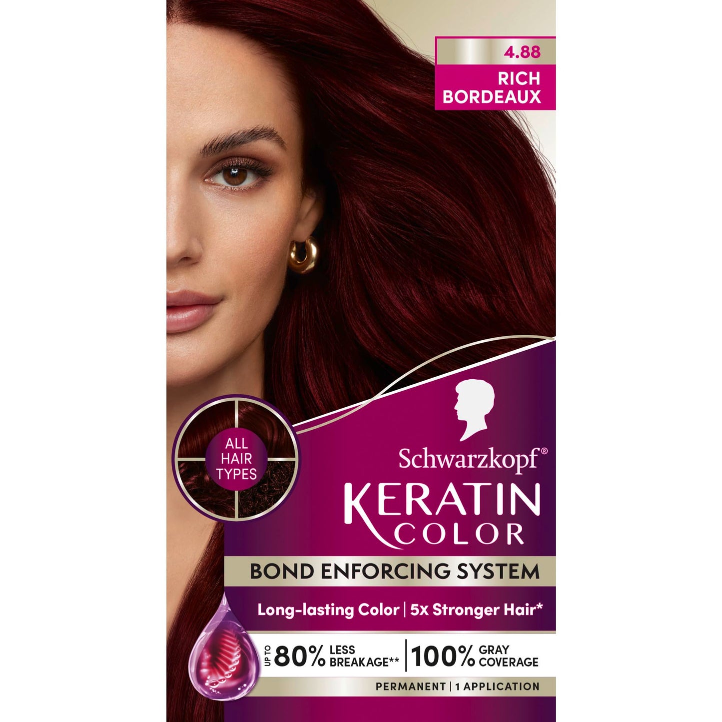 Schwarzkopf Keratin Color Permanent Hair Color, 4.8 Rich Bordeaux, 1 Application - Salon Inspired Permanent Hair Dye, for up to 80% Less Breakage vs Beauty & Personal Care Schwarzkopf