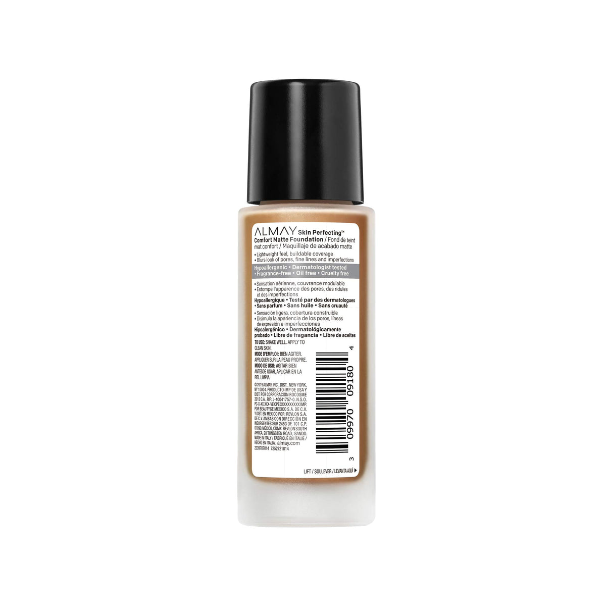 Almay Skin Perfecting Comfort Matte Foundation Liquid Makeup, Hypoallergenic, Cruelty- & Fragrance-Free, Dermatologist-Tested, 230 Warm Caramel, 1 fl