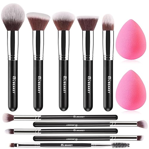 BEAKEY Makeup Brushes Set, Professional Foundation Eyeshadow Concealer Blush Powder Bronzer Applicator, 2 Blender Sponge with Beauty Paper Beauty & Personal Care BEAKEY