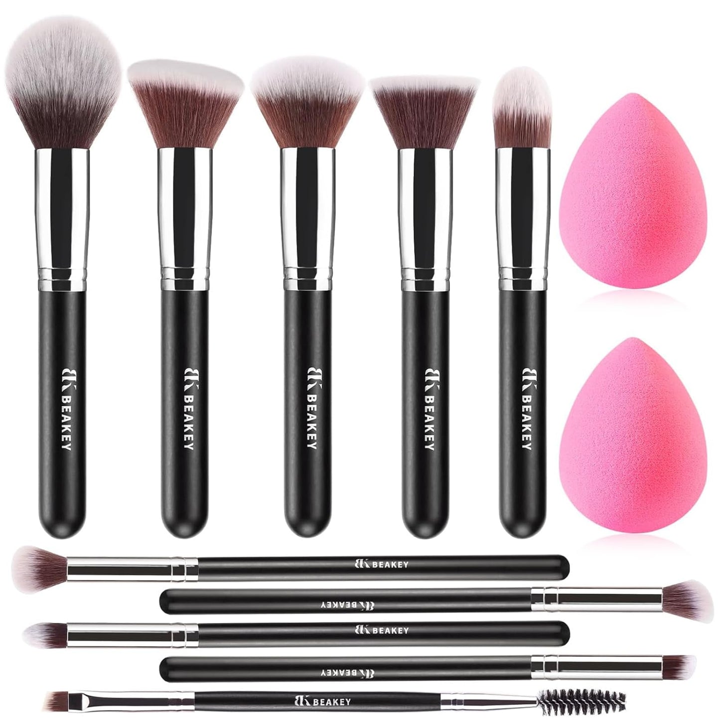 BEAKEY Makeup Brushes Set, Professional Foundation Eyeshadow Concealer Blush Powder Bronzer Applicator, 2 Blender Sponge with Beauty Paper Beauty & Personal Care BEAKEY