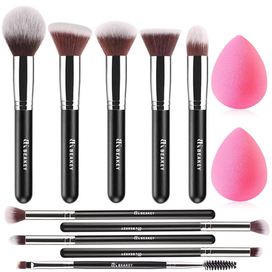 BEAKEY Makeup Brushes Set, Professional Foundation Eyeshadow Concealer Blush Powder Bronzer Applicator, 2 Blender Sponge with Beauty Paper Beauty & Personal Care BEAKEY
