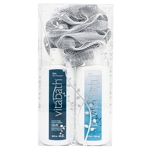 Vitabath Spa Skin Therapy Everyday Skincare Set Moisturizing Shower Gel Wash, Reviving Lotion & Exfoliating Body Scrubber Pouf - Refreshing Foam Beauty & Personal Care Vitabath
