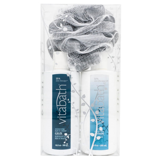 Vitabath Spa Skin Therapy Everyday Skincare Set Moisturizing Shower Gel Wash, Reviving Lotion & Exfoliating Body Scrubber Pouf - Refreshing Foam Beauty & Personal Care Vitabath