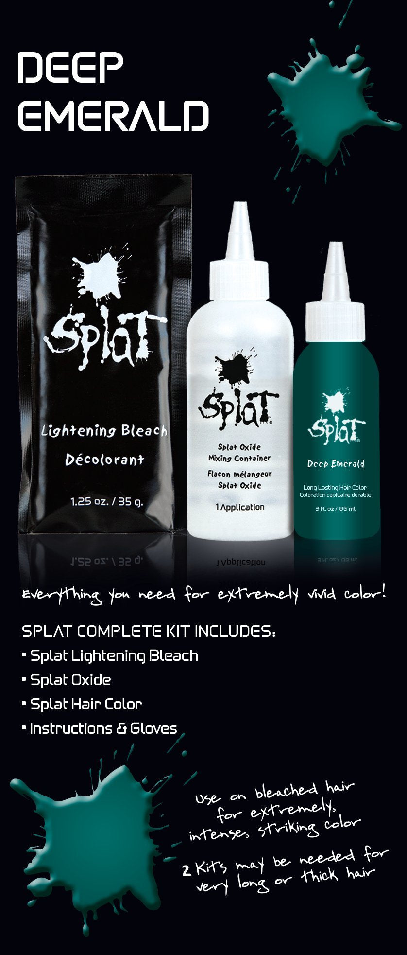 Splat Rebellious Colors Hair Coloring Complete Kit, Deep Emerald 1 ea (Pack of 4) Beauty & Personal Care Splat